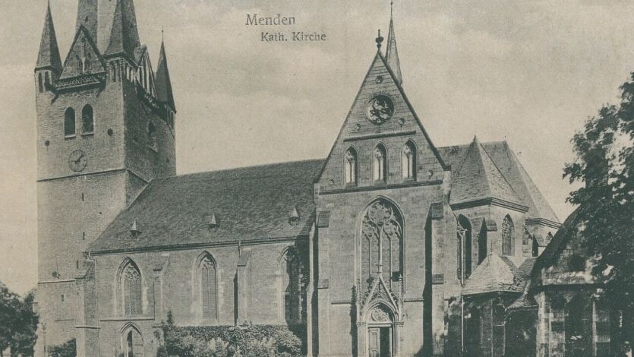 Historische Abbildung der Mendener Kirche Historische Abbildung vom Äußeren der Mendener Kirche