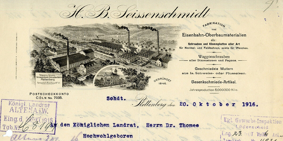 Briefkopf von Wilhelm Seissenschmidt aus Plettenberg