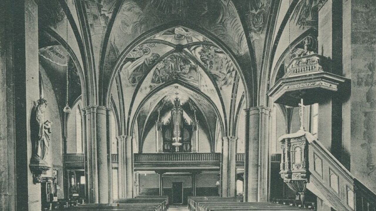 Historische Abbildung der Mendener Kirche Historische Abbildung vom Inneren der Mendener Kirche